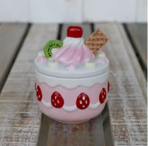 Creative Strawberry Cookies Ceramic Mug Cute Candy Salt Jar Chinese Wedding Tea Set Christmas Gift Home Decoration Accessories