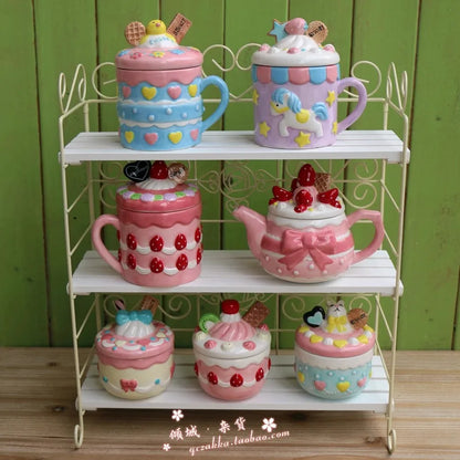 Creative Strawberry Cookies Ceramic Mug Cute Candy Salt Jar Chinese Wedding Tea Set Christmas Gift Home Decoration Accessories