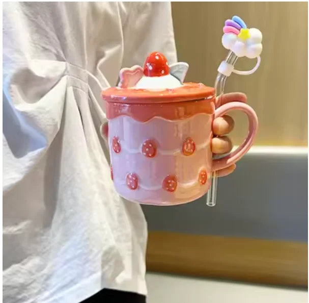 Creative Strawberry Cookies Ceramic Mug Cute Candy Salt Jar Chinese Wedding Tea Set Christmas Gift Home Decoration Accessories