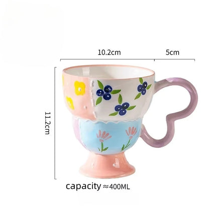 Cute Ceramic Mug Hand Painted Relief Coffee Cup Elegant Chic Mug Milk Oatmeal Matcha Water Cup Kitchen Accessory Drinkware Gift